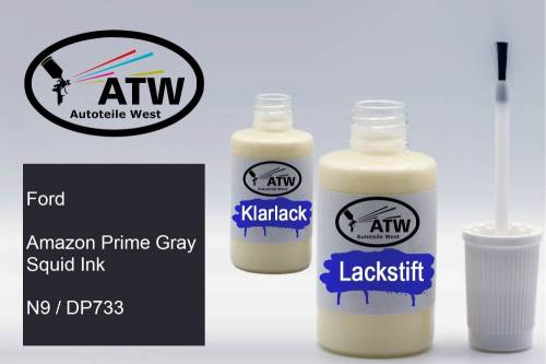 Ford, Amazon Prime Gray Squid Ink, N9 / DP733: 20ml Lackstift + 20ml Klarlack - Set, von ATW Autoteile West.